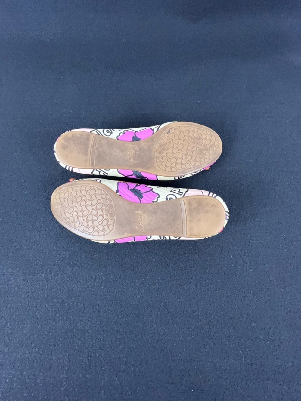Coach Poppy Darling Graffiti Print Ballet Flats Pink Cream Leather Trim Size 7 - Picture 8 of 15